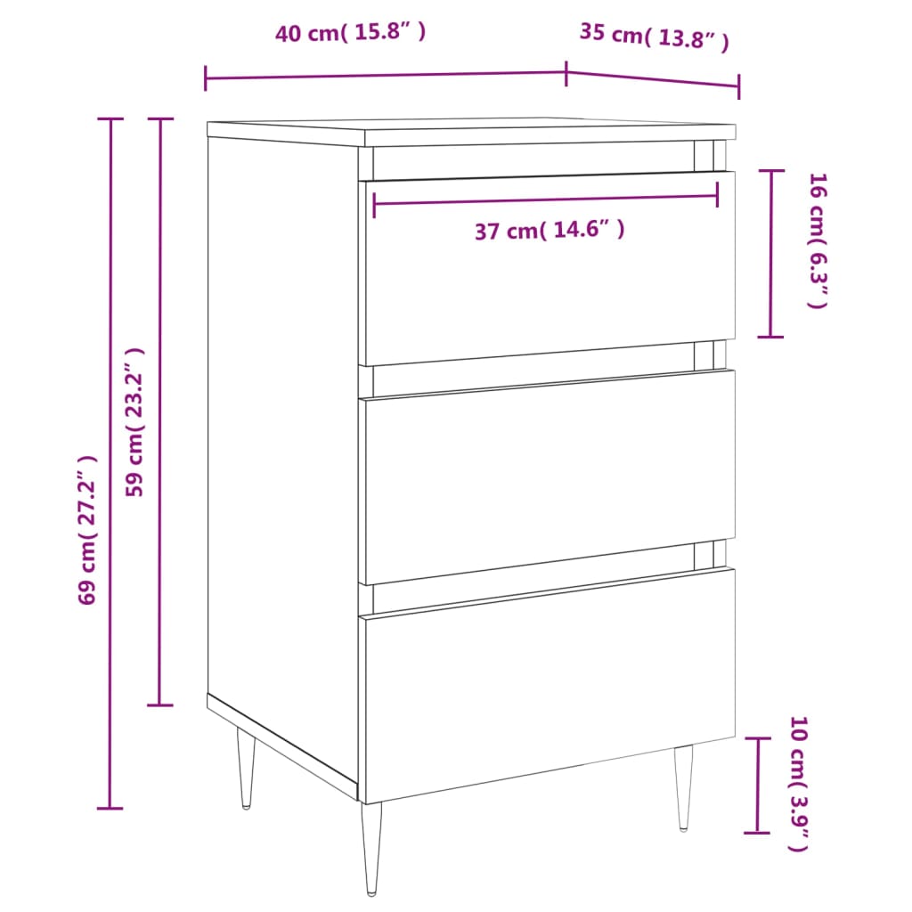 Bedside Cabinet High Gloss White 40x35x69 cm Engineered Wood