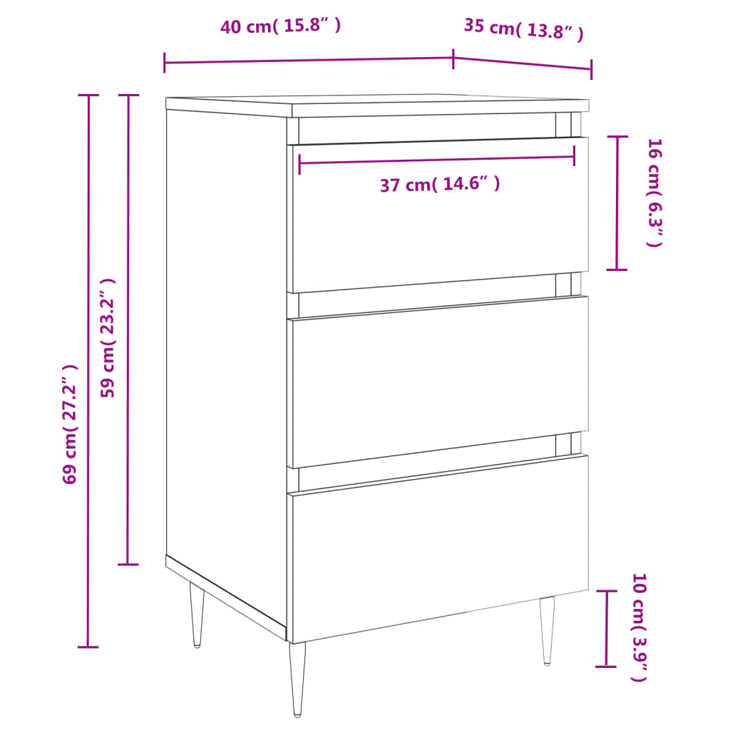 Bedside Cabinets 2 pcs Smoked Oak 40x35x69 cm Engineered Wood