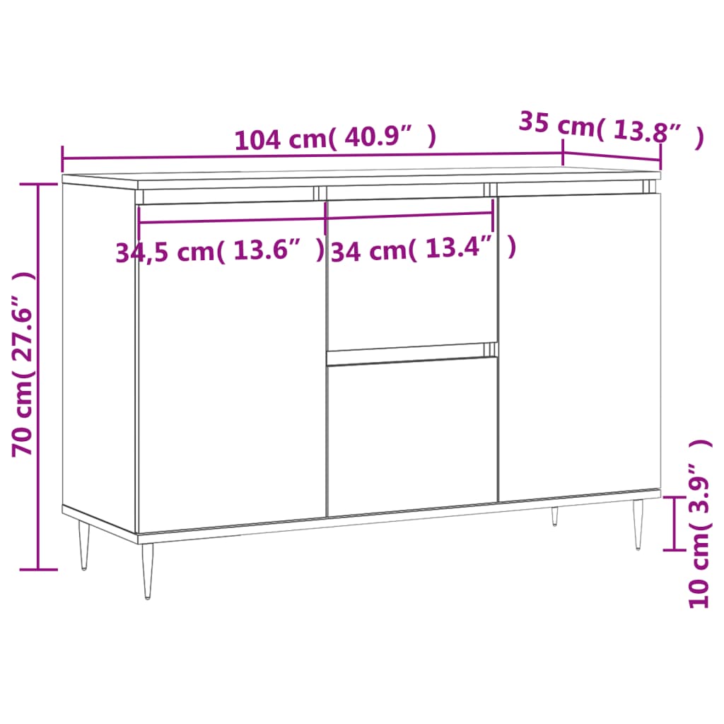 Sideboard Sonoma Oak 104x35x70 cm Engineered Wood