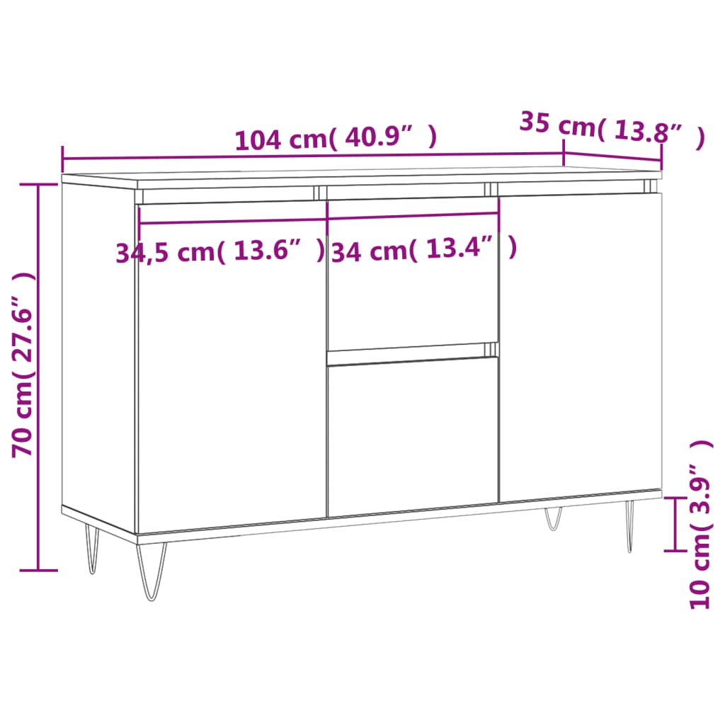 Sideboard Sonoma Oak 104x35x70 cm Engineered Wood