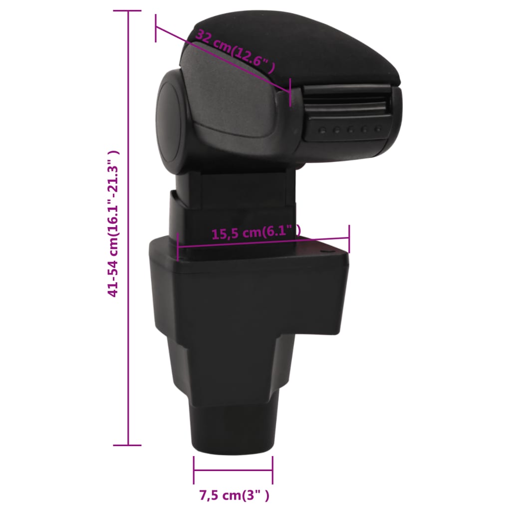 Car Armrest Black 15.5x32x(41-54) cm ABS