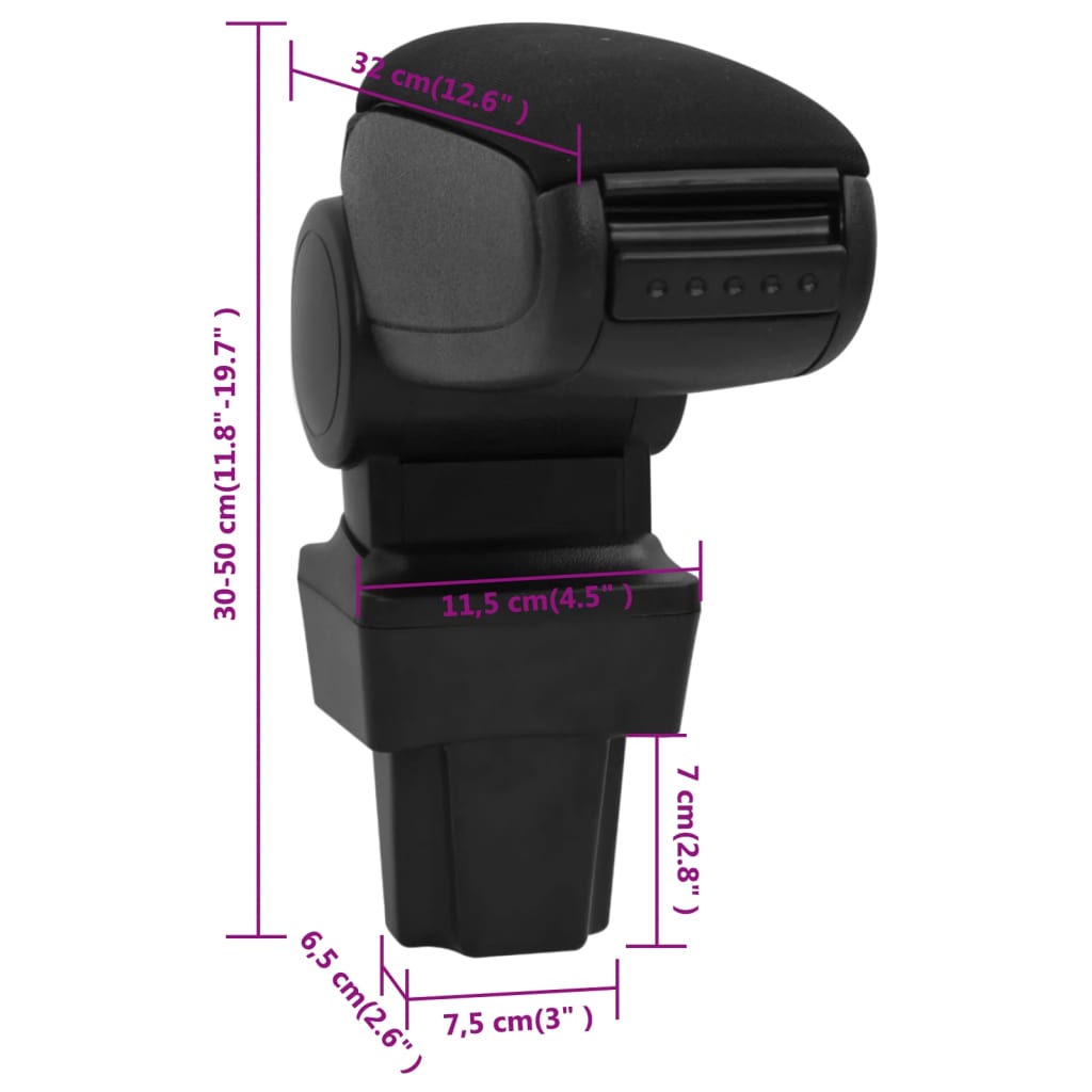 Car Armrest Black 11.5x32x(30-50) cm ABS