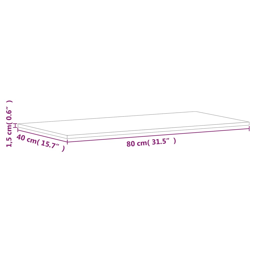 Table Top 80x40x1.5 cm Rectangular Solid Wood Beech