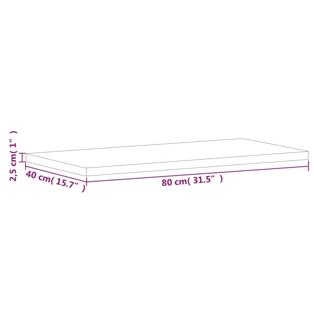 Table Top 80x40x2.5 cm Rectangular Solid Wood Beech