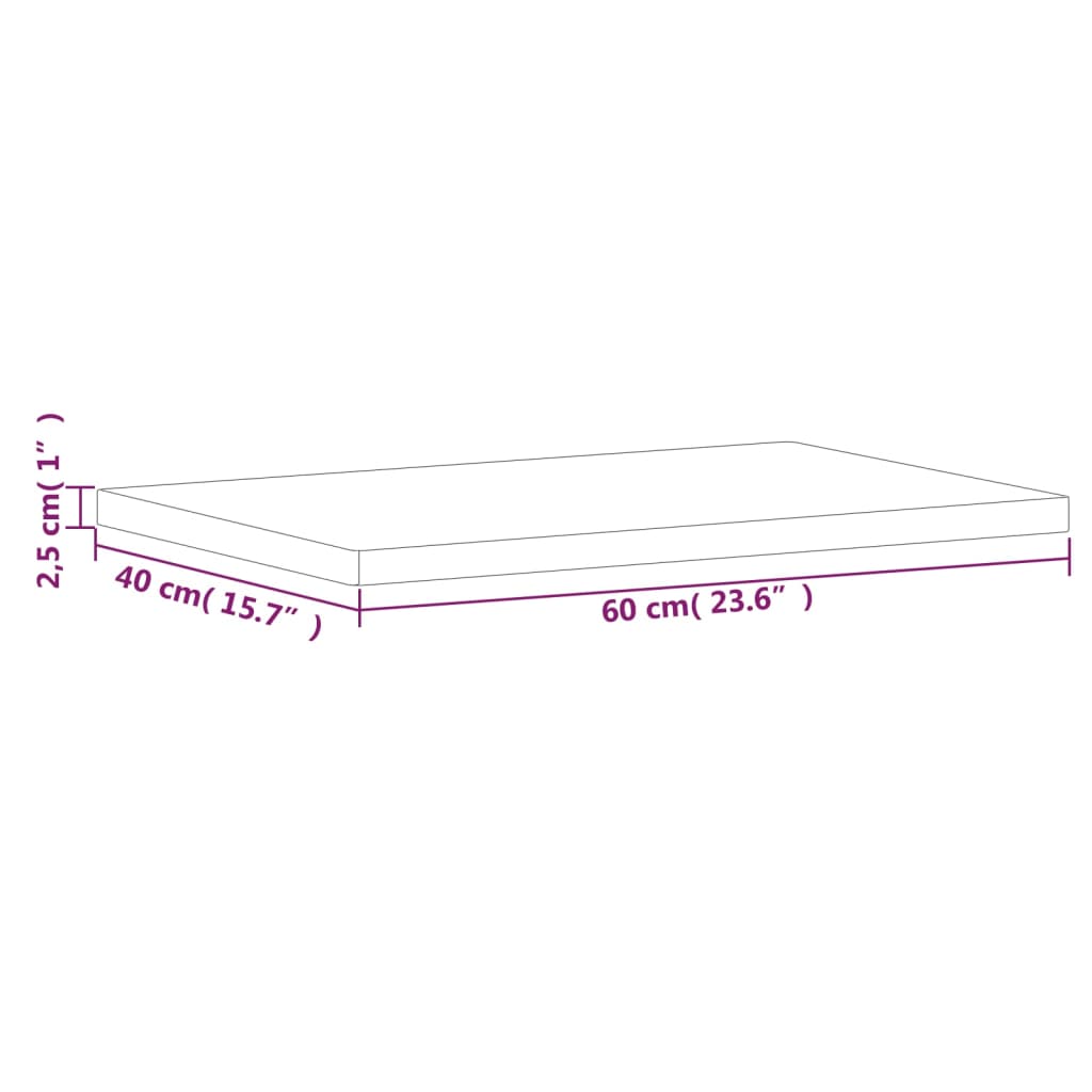 Table Top 60x40x2.5 cm Rectangular Solid Wood Beech