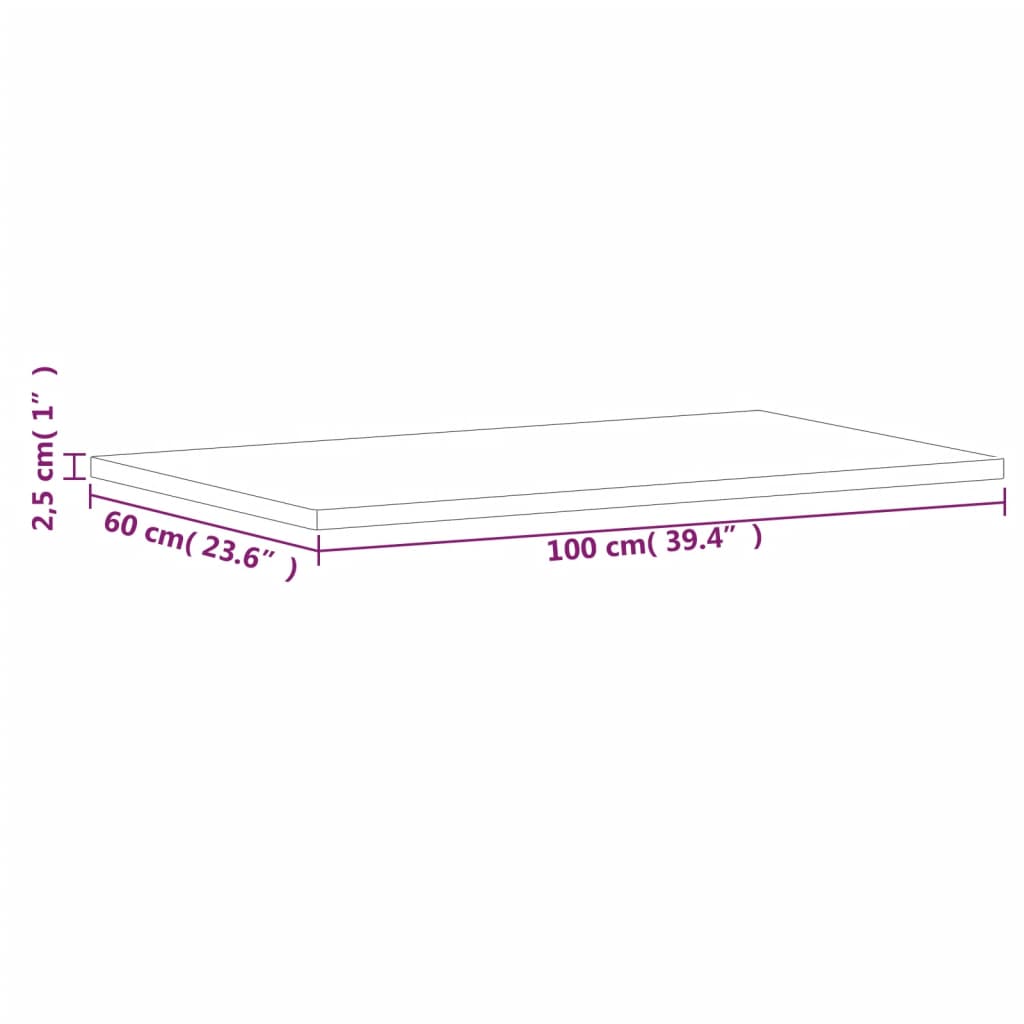 Table Top 100x60x2.5 cm Rectangular Solid Wood Beech