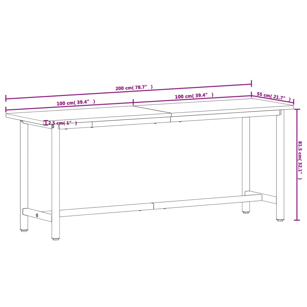 Workbench 200x55x81.5 cm Solid Wood Beech and Metal