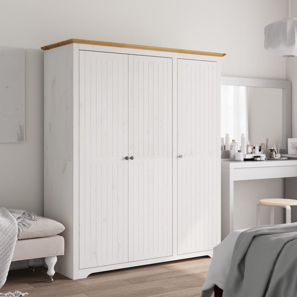 Wardrobe BODO White and Brown 151.5x52x176.5cm Solid Wood Pine