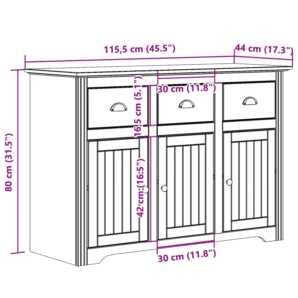 Sideboard BODO White 115x43x79.5 cm Solid Wood Pine