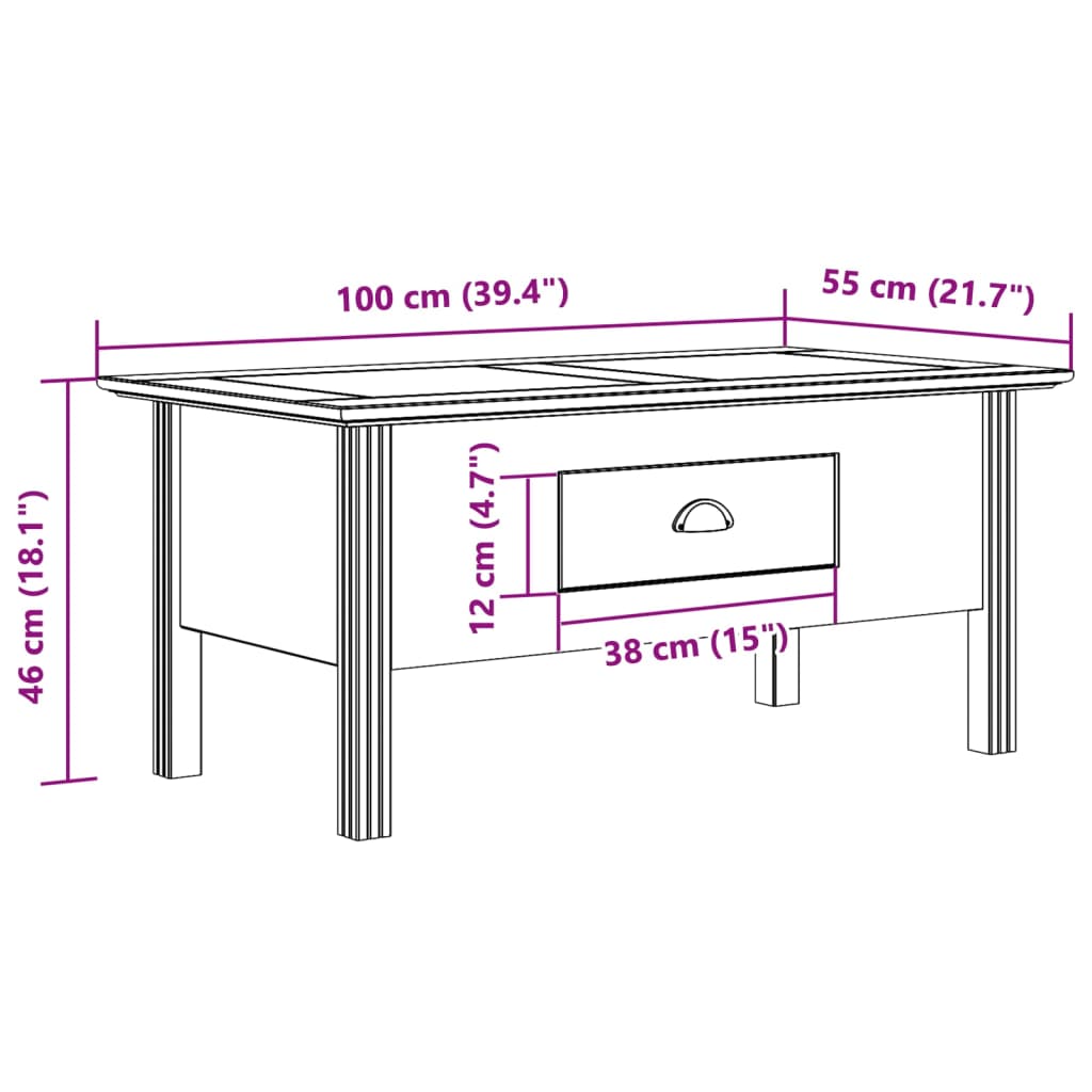 Coffee Table BODO White 100x55x45 cm Solid Wood Pine