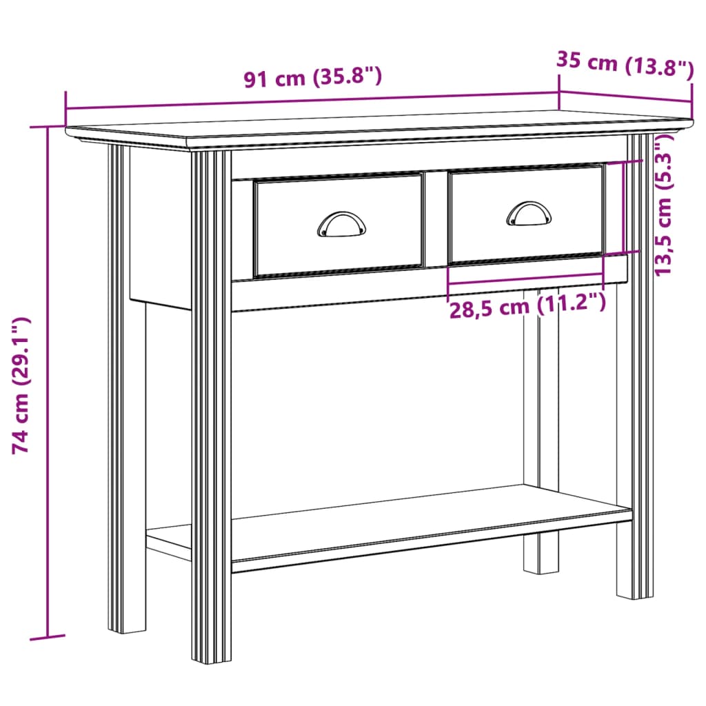 Console Table BODO Brown 90x34.5x73 cm Solid Wood Pine