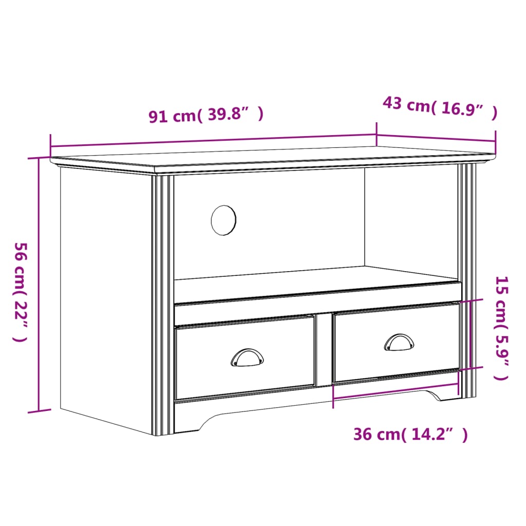 TV Cabinet with 2 Drawers BODO White 91x43x56 cm Solid Wood Pine