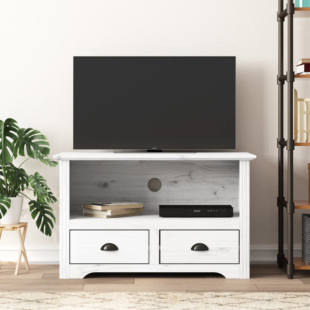 TV Cabinet with 2 Drawers BODO White 91x43x56 cm Solid Wood Pine