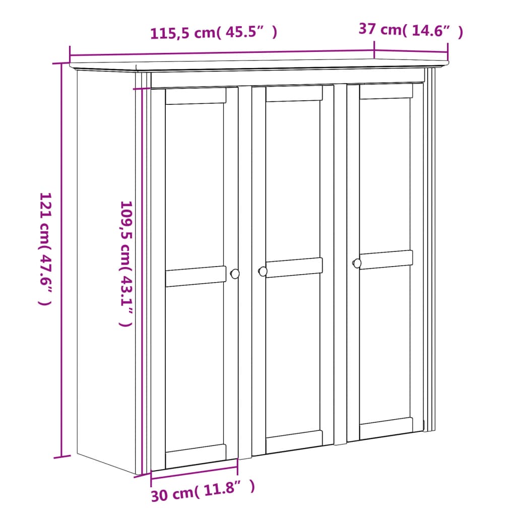 Cabinet with Glass Doors BODO Grey Solid Wood Pine