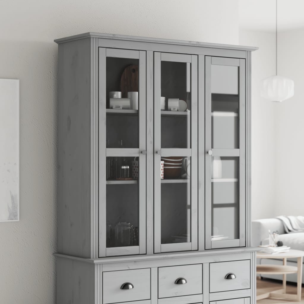 Cabinet with Glass Doors BODO Grey Solid Wood Pine