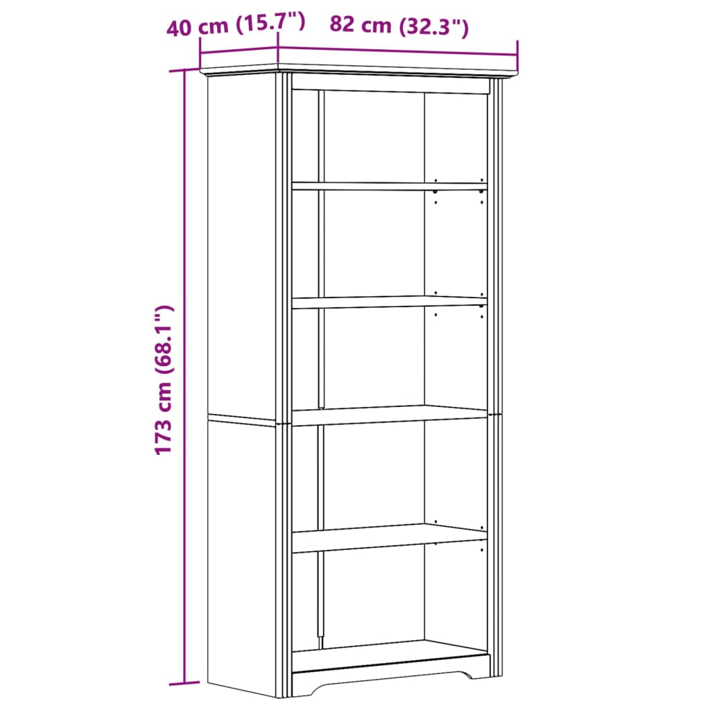 Bookcase BODO Grey 80x38x180 cm Solid Wood Pine 5-Tier