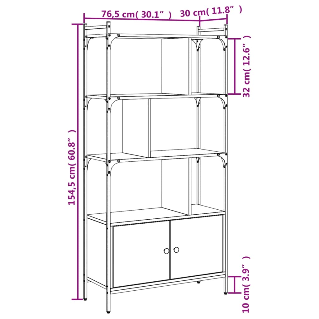 Bookcase with Doors Sonoma Oak 76.5x30x154.5 cm Engineered Wood