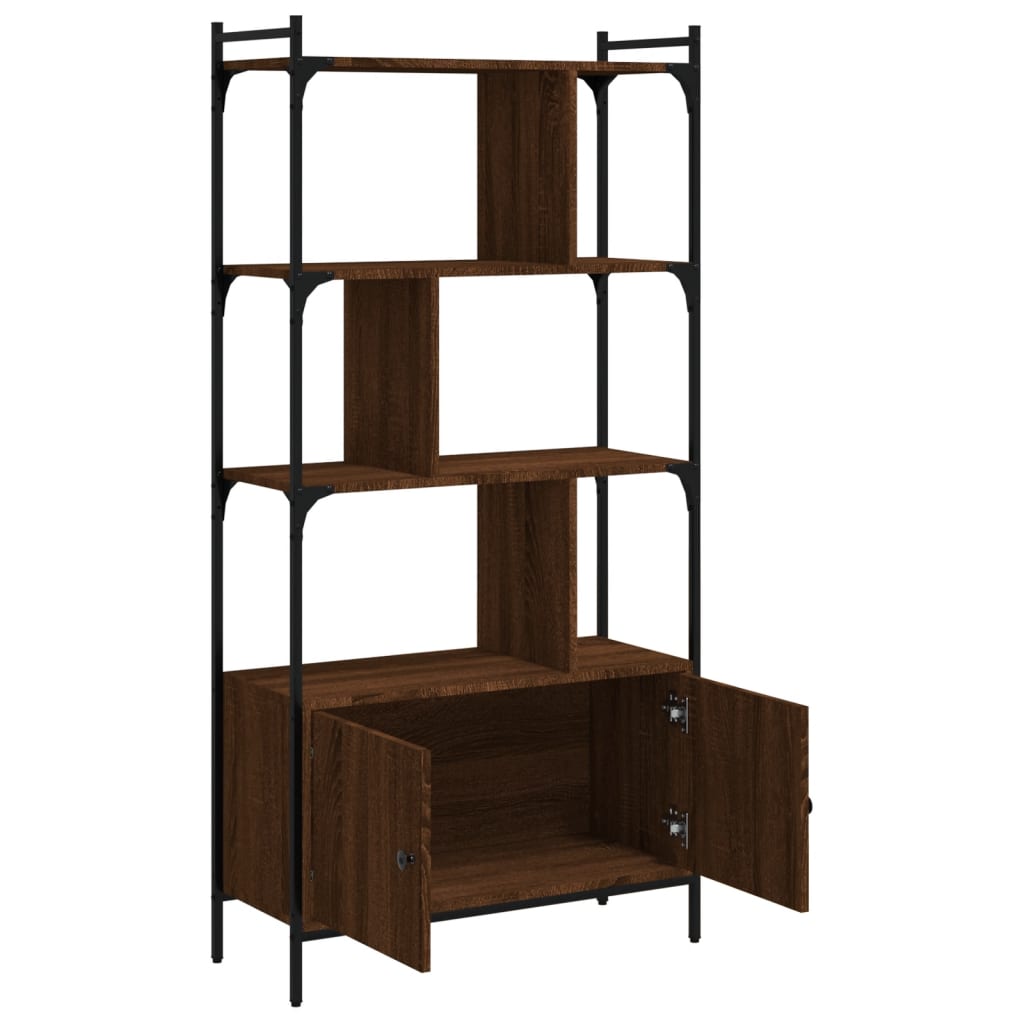 Bookcase with Doors Brown Oak 76.5x30x154.5 cm Engineered Wood