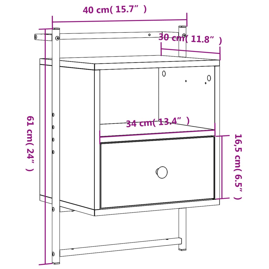 Bedside Cabinets Wall-mounted 2 pcs Brown Oak 40x30x61 cm Engineered Wood