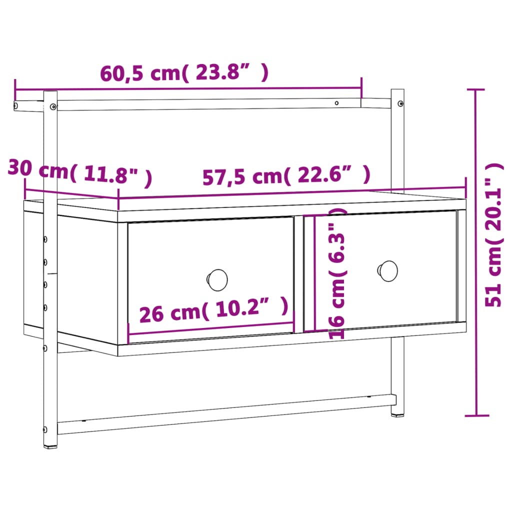 TV Cabinet Wall-mounted Black 60.5x30x51 cm Engineered Wood