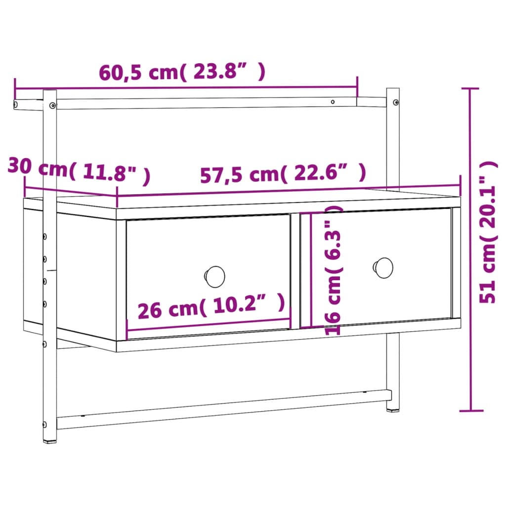 TV Cabinet Wall-mounted Sonoma Oak 60.5x30x51 cm Engineered Wood