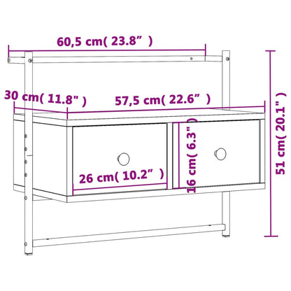 TV Cabinet Wall-mounted Brown Oak 60.5x30x51 cm Engineered Wood