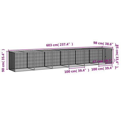 Chicken Cage with Roof Light Grey 603x98x90 cm Galvanised Steel