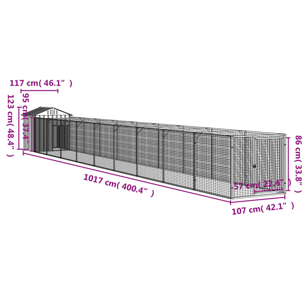 Dog House with Roof Light Grey 117x1017x123 cm Galvanised Steel