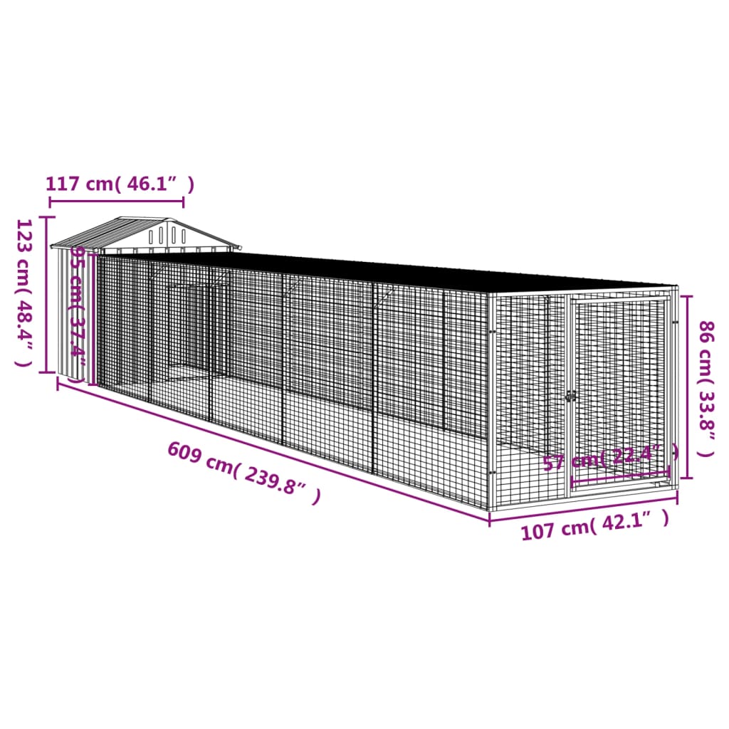 Chicken Cage with Run Anthracite 117x609x123 cm Galvanised Steel