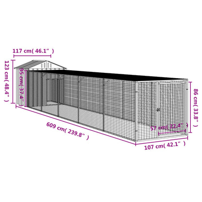 Chicken Cage with Run Light Grey 117x609x123 cm Galvanised Steel