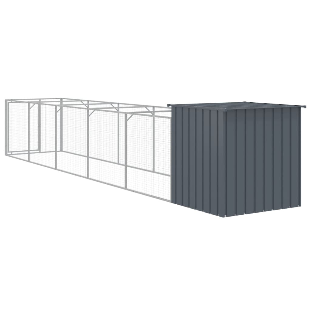 Dog House with Run Anthracite 110x609x110 cm Galvanised Steel