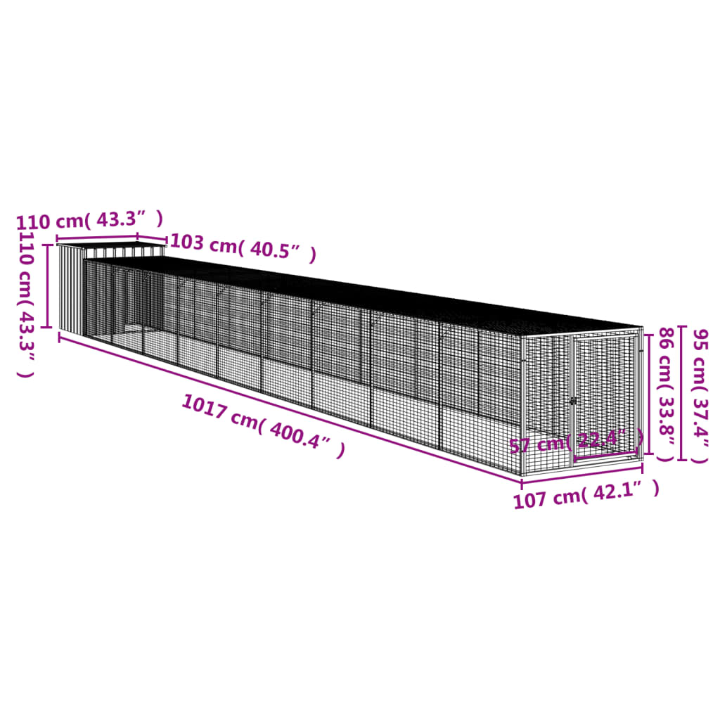 Chicken Cage with Run Anthracite 110x1017x110 cm Galvanised Steel