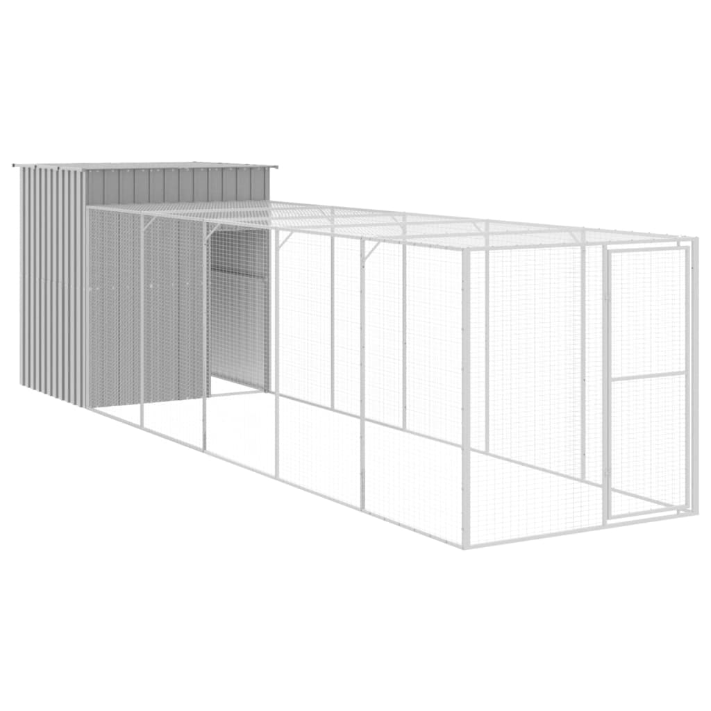 Chicken Cage with Run Light Grey 165x659x181 cm Galvanised Steel