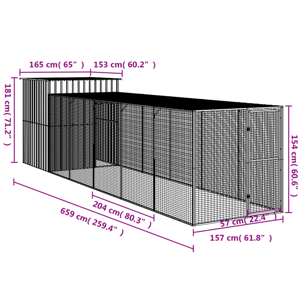 Chicken Cage with Run Light Grey 165x659x181 cm Galvanised Steel