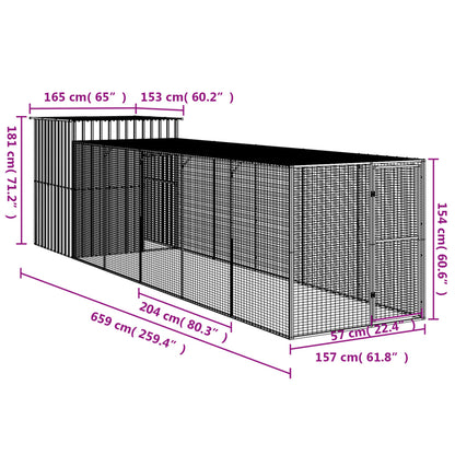 Chicken Cage with Run Light Grey 165x659x181 cm Galvanised Steel