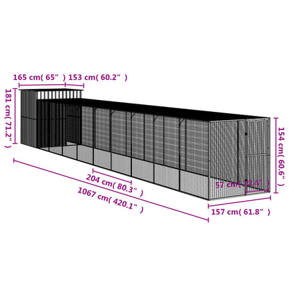 Chicken Cage with Run Light Grey 165x1067x181 cm Galvanised Steel