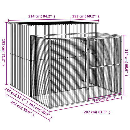 Dog House with Run Anthracite 214x253x181 cm Galvanised Steel