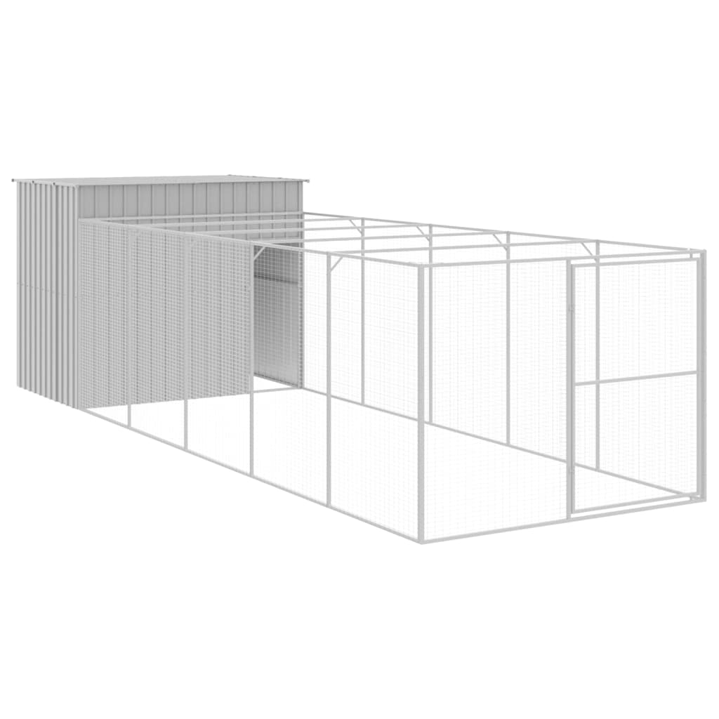 Dog House with Run Light Grey 214x661x181 cm Galvanised Steel