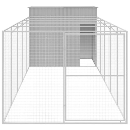 Dog House with Run Light Grey 214x661x181 cm Galvanised Steel