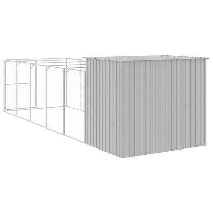 Dog House with Run Light Grey 214x661x181 cm Galvanised Steel