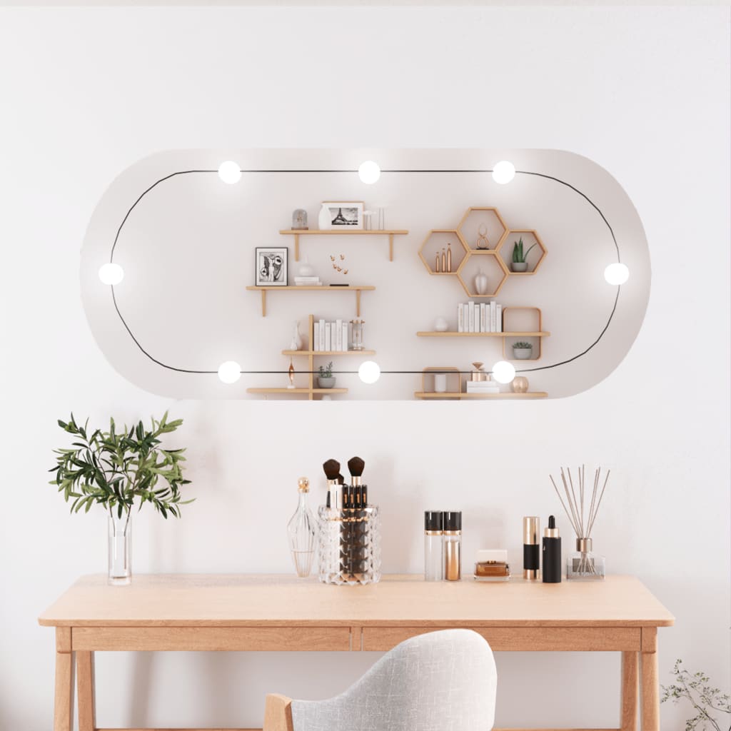 Wall Mirror with LED Lights 45x100 cm Glass Oval