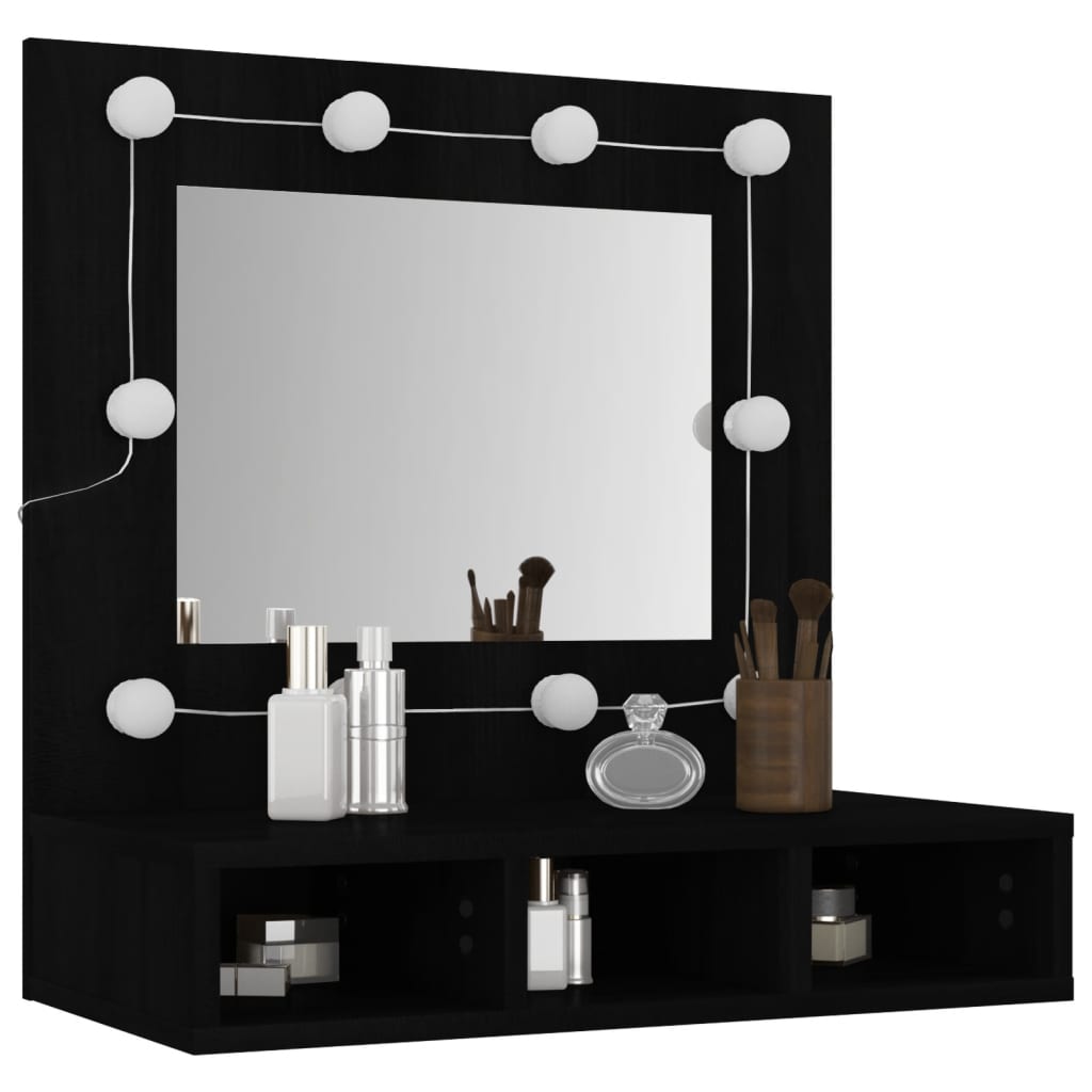 Mirror Cabinet with LED Black 60x31.5x62 cm