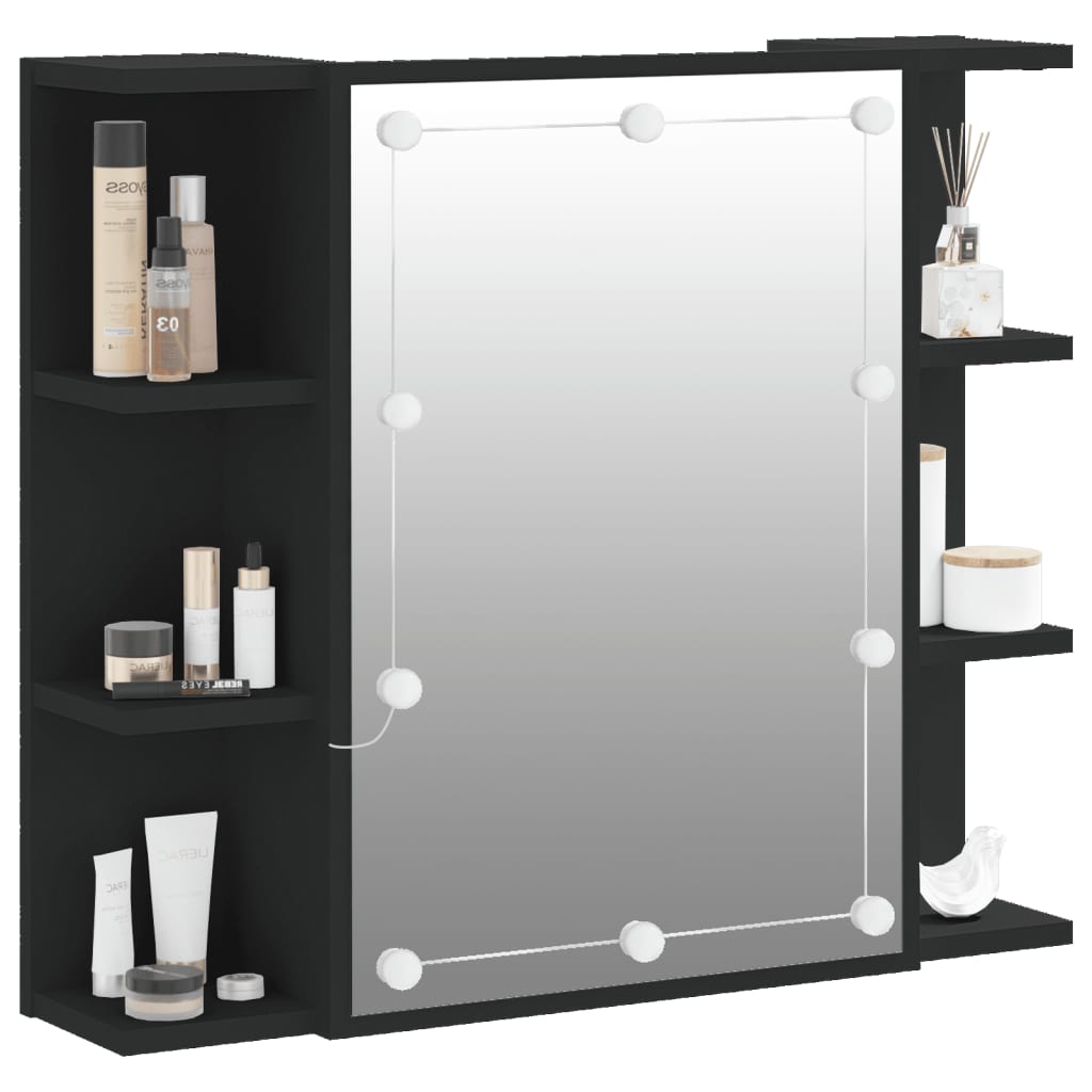 Mirror Cabinet with LED Black 70x16.5x60 cm