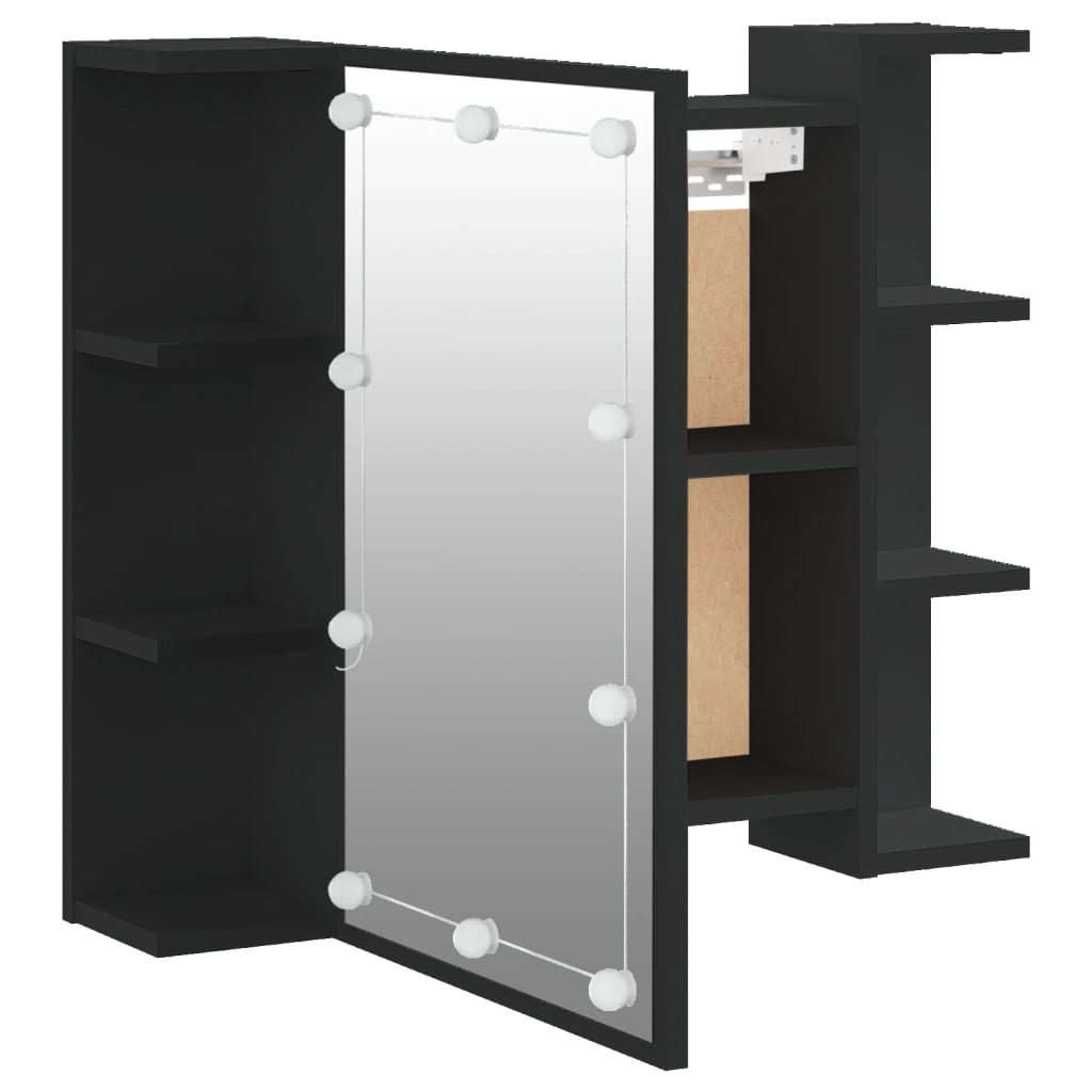 Mirror Cabinet with LED Black 70x16.5x60 cm