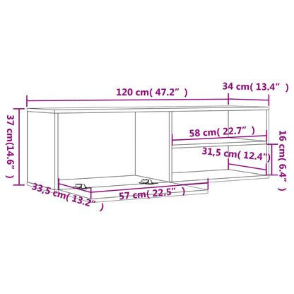 TV Cabinet Brown Oak 120x34x37 cm Engineered Wood