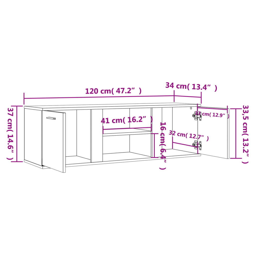 TV Cabinet Grey Sonoma 120x34x37 cm Engineered Wood