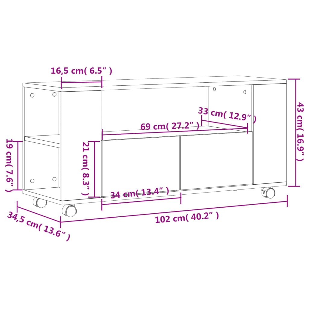 TV Cabinet White 102x34.5x43 cm Engineered Wood