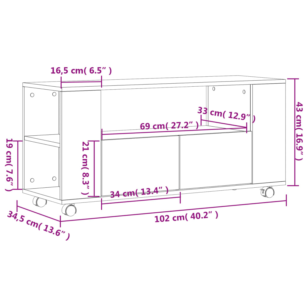 TV Cabinet Sonoma Oak 102x34.5x43 cm Engineered Wood