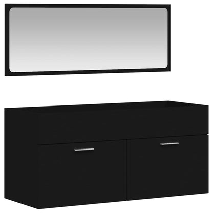 Bathroom Cabinet with Mirror Black Engineered Wood