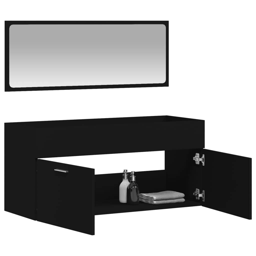 Bathroom Cabinet with Mirror Black Engineered Wood